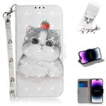 For iPhone 15 Pro 3D Colored Horizontal Flip Leather Phone Case(Cute Cat)