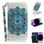 For iPhone 15 Pro 3D Colored Horizontal Flip Leather Phone Case(Peacock Wreath)