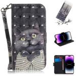 For iPhone 15 Pro Max 3D Colored Horizontal Flip Leather Phone Case(Hug Cat)