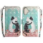 For iPhone 16 Plus 3D Colored Horizontal Flip Leather Phone Case(Black White Cat)
