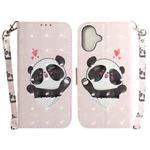 For iPhone 16 Plus 3D Colored Horizontal Flip Leather Phone Case(Heart Panda)