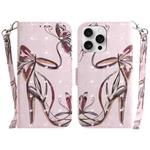 For iPhone 16 Pro Max 3D Colored Horizontal Flip Leather Phone Case(Butterfly High-heeled)