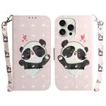 For iPhone 16 Pro 3D Colored Horizontal Flip Leather Phone Case(Heart Panda)