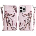 For iPhone 16 Pro 3D Colored Horizontal Flip Leather Phone Case(Butterfly High-heeled)