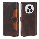 For Honor Magic6 Pro 5G Skin Feel Magnetic Buckle Leather Phone Case(Brown)