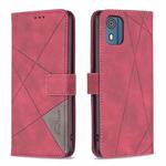 For Nokia C02 Magnetic Buckle Rhombus Texture Leather Phone Case(Red)