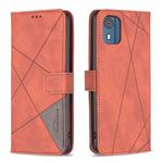For Nokia C02 Magnetic Buckle Rhombus Texture Leather Phone Case(Brown)