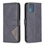 For Nokia C02 Magnetic Buckle Rhombus Texture Leather Phone Case(Black)