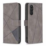 For Samsung Galaxy A25 5G Magnetic Buckle Rhombus Texture Leather Phone Case(Grey)