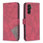 For Samsung Galaxy A05s Magnetic Buckle Rhombus Texture Leather Phone Case(Red)
