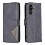For Samsung Galaxy A05s Magnetic Buckle Rhombus Texture Leather Phone Case(Black)