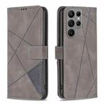 For Samsung Galaxy S24 Ultra 5G Magnetic Buckle Rhombus Texture Leather Phone Case(Grey)