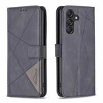 For Samsung Galaxy M55 Magnetic Buckle Rhombus Texture Leather Phone Case(Black)