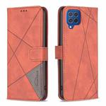 For Samsung Galaxy M62/F62 Magnetic Buckle Rhombus Texture Leather Phone Case(Brown)