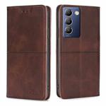 For vivo Y100 5G IDN Cow Texture Magnetic Leather Phone Case(Dark Brown)