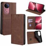 For vivo V50 5G Cow Texture Magnetic Leather Phone Case(Dark Brown)