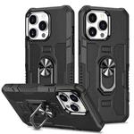 For iPhone 15 Pro Ring Holder Armor Hybrid Phone Case(Black)