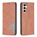 For Samsung Galaxy S23 FE 5G Rhombus Texture Magnetic Leather Phone Case(Brown)