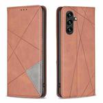 For Samsung Galaxy A05s Rhombus Texture Magnetic Leather Phone Case(Brown)