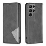 For Samsung Galaxy S24 Ultra 5G Rhombus Texture Magnetic Leather Phone Case(Black)