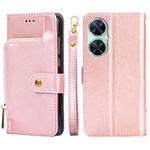 For Huawei Enjoy 60 Pro / nova 11i Zipper Bag Leather Phone Case(Rose Gold)
