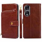 For Honor 90 5G Zipper Bag Leather Phone Case(Brown)