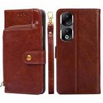 For Honor 90 Pro 5G Zipper Bag Leather Phone Case(Brown)