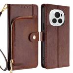 For Honor Magic6 Pro Zipper Bag Leather Phone Case(Brown)