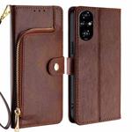 For Honor 200 Pro 5G Zipper Bag Leather Phone Case(Brown)