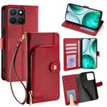 For Honor X8c 4G Zipper Bag Leather Phone Case(Red)