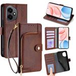 For Honor 400 Global 156.5mm Zipper Bag Leather Phone Case(Brown)