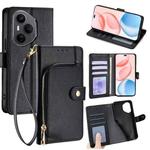 For Honor 400 Pro Global 160.8mm Zipper Bag Leather Phone Case(Black)