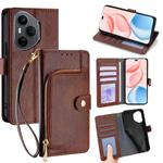 For Honor 400 Pro Global 160.8mm Zipper Bag Leather Phone Case(Brown)
