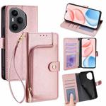 For Honor 400 Pro Global 160.8mm Zipper Bag Leather Phone Case(Rose Gold)