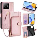 For Honor X60 GT 5G Zipper Bag Leather Phone Case(Rose Gold)
