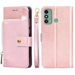 For ZTE Blade A53 4G Zipper Bag Leather Phone Case(Rose Gold)