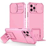 For iPhone 15 Pro Max Stereoscopic Holder Sliding Camshield Phone Case(Pink)