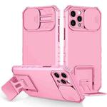 For iPhone 15 Pro Stereoscopic Holder Sliding Camshield Phone Case(Pink)