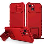For iPhone 15 Plus Stereoscopic Holder Sliding Camshield Phone Case(Red)
