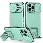 For iPhone 16 Pro Max Stereoscopic Holder Sliding Camshield Phone Case(Light Blue)