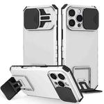 For iPhone 16 Pro Stereoscopic Holder Sliding Camshield Phone Case(White)