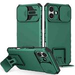 For iPhone 16 Plus Stereoscopic Holder Sliding Camshield Phone Case(Green)