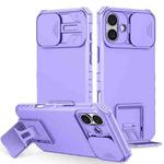 For iPhone 16 Plus Stereoscopic Holder Sliding Camshield Phone Case(Purple)