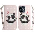 For Realme C53 / Narzo N53 3D Colored Horizontal Flip Leather Phone Case(Heart Panda)
