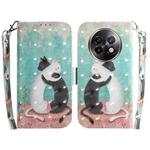 For Realme 13+ Global 3D Colored Horizontal Flip Leather Phone Case(Black White Cat)