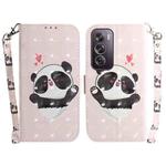 For OPPO Reno12 Pro 5G Global 3D Colored Horizontal Flip Leather Phone Case(Heart Panda)