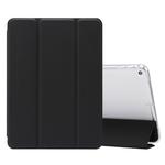 For iPad mini (2019) / mini 4 3-folding Electric Pressed Skin Texture Horizontal Flip Shockproof Transparent TPU + PU Leather Case with Holder & Pen Slot & Sleep / Wake-up Function(Black)