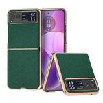 For Motorola Razr 40 Nano Electroplating Cross Texture Genuine Leather Phone Case(Green)