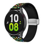 For Samsung Galaxy Watch 6 / 6 Classic Sports Rainbow Dots Magnetic Silver Buckle Silicone Watch Band(Black)