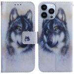 For iPhone 15 Pro Max Coloured Drawing Flip Leather Phone Case(White Wolf)